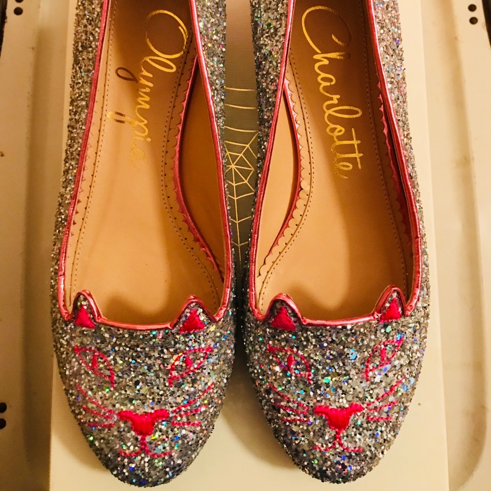 NEW Charlotte Olympia glitter kitty flats
